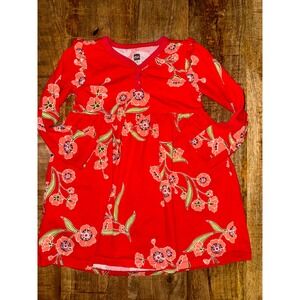 Tea Collection Girls Red Floral Long Sleeve Ruffle Jersey Cotton Dress Size 5